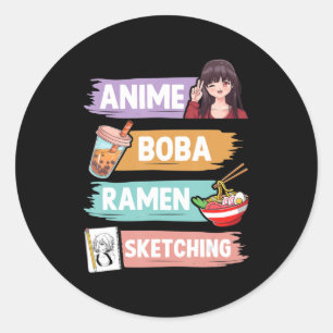 Anime Boba Ramen Sketching Otaku Kawaii Anime Girl Runder Aufkleber