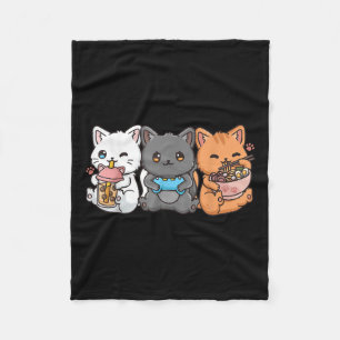 Anime Boba Tea Bubble Tee Gaming Gamer Ramen Cat Fleecedecke