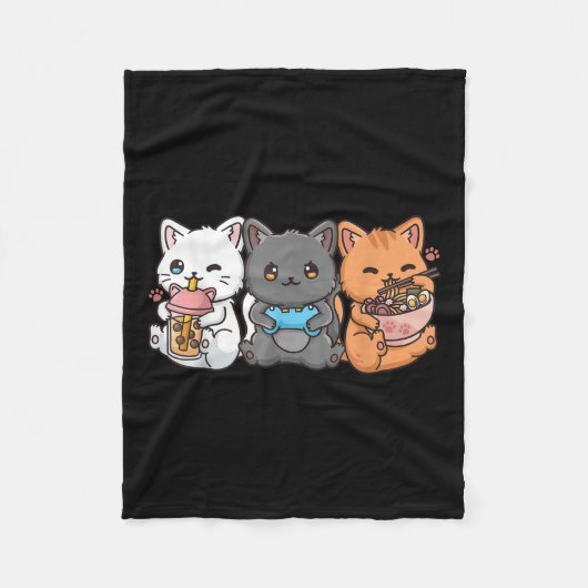 Anime Boba Tea Bubble Tee Gaming Gamer Ramen Cat Fleecedecke (Vorderseite)