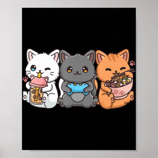 Anime Boba Tea Bubble Tee Gaming Gamer Ramen Cat Poster (Vorne)