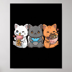 Anime Boba Tea Bubble Tee Gaming Gamer Ramen Cat Poster