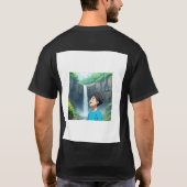 Anime Boy Admiring Waterfall in a Beautiful Nature T-Shirt (Rückseite)