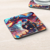 Anime Boy and Dragon in einer dystopischen Welt Getränkeuntersetzer (Linke Seite)