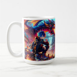 Anime Boy and Dragon in einer dystopischen Welt Kaffeetasse