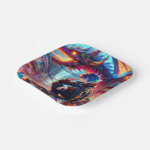 Anime Boy and Dragon in einer dystopischen Welt Pappteller (Gewinkelt)