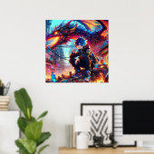 Anime Boy and Dragon in einer dystopischen Welt Poster (Heimbüro)