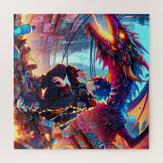 Anime Boy and Dragon in einer dystopischen Welt Puzzle (Horizontal)