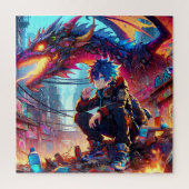 Anime Boy and Dragon in einer dystopischen Welt Puzzle (Vertikal)