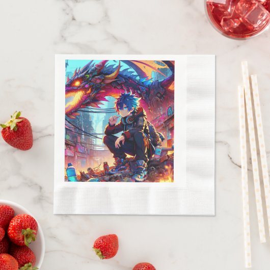 Anime Boy and Dragon in einer dystopischen Welt Serviette (Beispiel)
