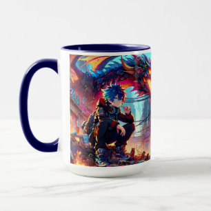 Anime Boy and Dragon in einer dystopischen Welt Tasse