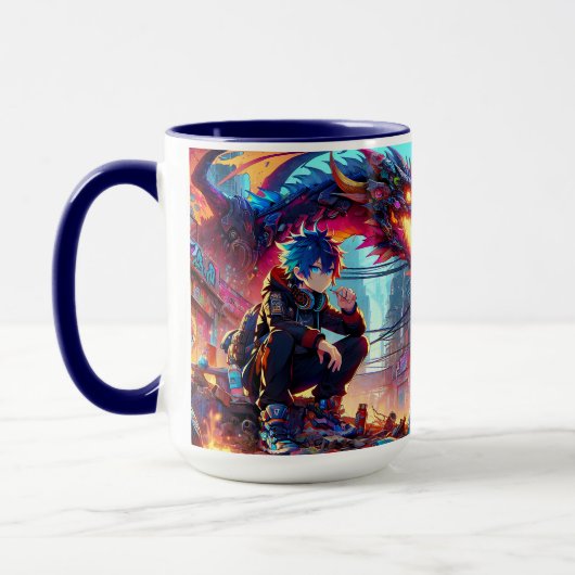 Anime Boy and Dragon in einer dystopischen Welt Tasse (Links)