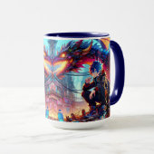 Anime Boy and Dragon in einer dystopischen Welt Tasse (VorderseiteRechts)