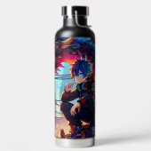 Anime Boy and Dragon in einer dystopischen Welt Trinkflasche (links)