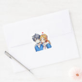 Anime Boy and Girl Couple mit Herz Quadratischer Aufkleber (Umschlag)