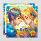 Anime Boy and Girl Floral Themed Wedding Save The Date (Vorne/Hinten)