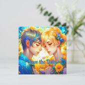Anime Boy and Girl Floral Themed Wedding Save The Date (Stehend Vorderseite)