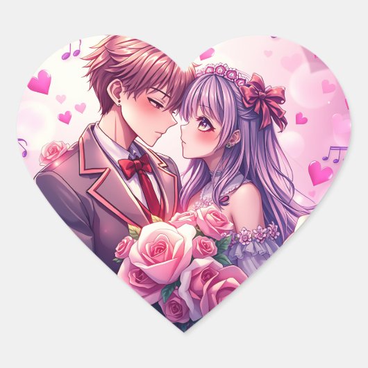 Anime Boy and Girl Valentine's Day Herz-Aufkleber (Vorderseite)