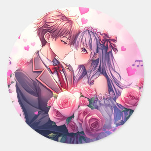 Anime Boy and Girl Valentine's Day Runder Aufkleber