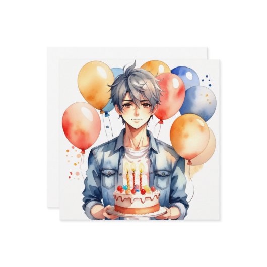 Anime Boy Geburtstag Karte (Vorderseite/Rückseite Beispiel)