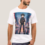 Anime Boy in Neon City at Night – Cool Anime Chara T-Shirt<br><div class="desc">A stylish anime boy standing confidently in a futuristic neon-lit city street at night. The character wears a black jacket with orange details and holds a smartphone,  with glowing city lights reflecting on the wet road. Perfect for anime fans,  digital art lovers,  and modern anime character inspiration.</div>