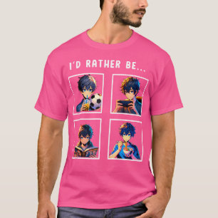 Anime Boy Ramen Boba Reading Sketching Sims Col T-Shirt