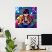 Anime Boy spielt Videospiel Poster (Heimbüro)