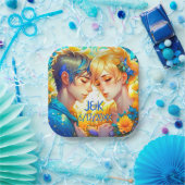 Anime Boy und Girl Floral Couple Personalisiert Pappteller (Party)