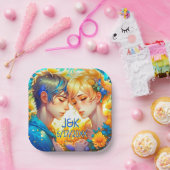 Anime Boy und Girl Floral Couple Personalisiert Pappteller (Party)