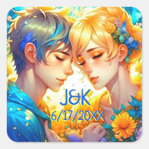 Anime Boy und Girl Floral Couple Personalisiert