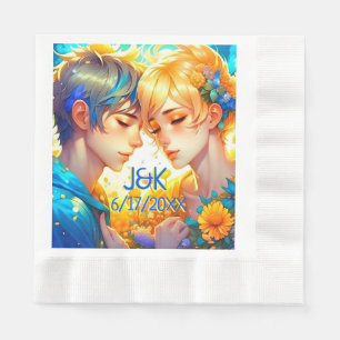 Anime Boy und Girl Floral Couple Personalisiert Serviette