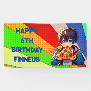 Anime Boys Pizza-Party Personalisiert Banner