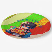 Anime Boys Pizza-Party Personalisiert Pappteller (Schrägansicht)