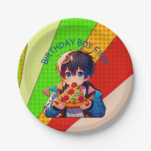 Anime Boys Pizza-Party Personalisiert Pappteller (Vorderseite)