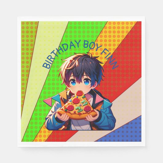 Anime Boys Pizza-Party Personalisiert Serviette (Vorderseite)