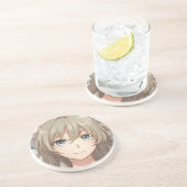 Anime braunhaariges Mädchen mit blauen Augen Getränkeuntersetzer (Seite)