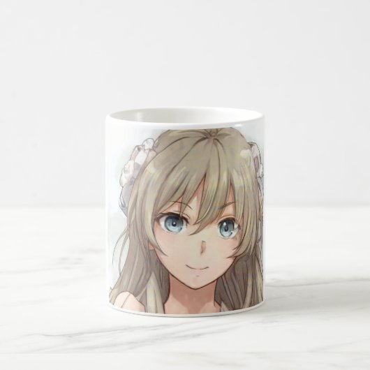 Anime braunhaariges Mädchen mit blauen Augen Kaffeetasse (Mittel)