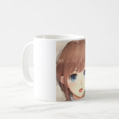 Anime braunhaariges Mädchen mit blauen Augen überr Kaffeetasse (Vorderseite Links)