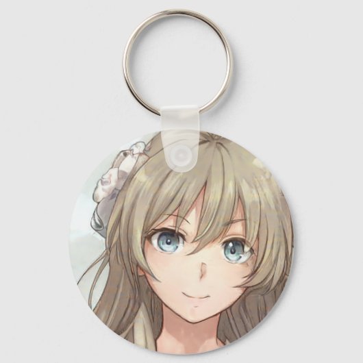 Anime brown-haired girl with blue eyes keychain schlüsselanhänger (Vorderseite)