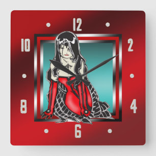Anime-Cartoonvampire-Mädchen-Wand-Uhr Quadratische Wanduhr