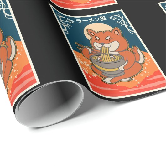 Anime Cat aß Ramen Japanese Noodles Geschenkpapier (Rolleneckpunkt)