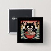 Anime Cat Eating Ramen Funny Japanischer Retro Sti Button (Vorne & Hinten)