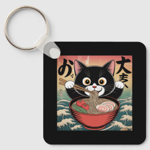 Anime Cat Eating Ramen Funny Japanischer Retro Sti Schlüsselanhänger