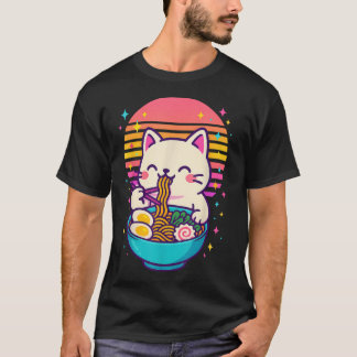 Anime Cat Eating Ramen Japanisch T-Shirt
