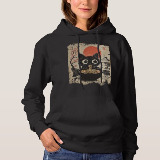 Anime Cat Eating Ramen Japanischer Stil Anime Lieb Hoodie (Vorderseite)