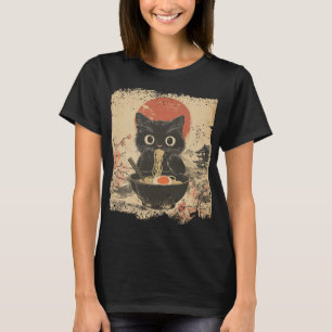 Anime Cat Eating Ramen Japanischer Stil Anime Lieb T-Shirt