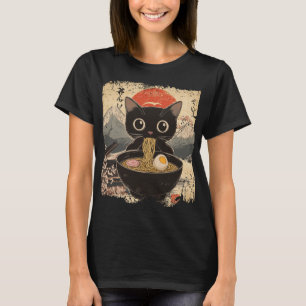 Anime Cat Eating Ramen Japanischer Stil Anime Lieb T-Shirt
