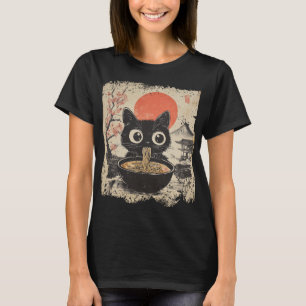 Anime Cat Eating Ramen Japanischer Stil Anime Lieb T-Shirt