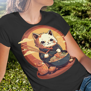 Anime Cat Eating Ramen Niedlich japanischen Stil T-Shirt