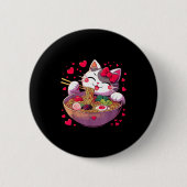 Anime Cat Eating Ramen Noodles With Hearts Valenti Button (Vorderseite)