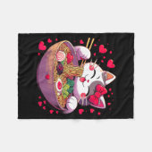 Anime Cat Eating Ramen Noodles With Hearts Valenti Fleecedecke (Vorderseite (Horizontal))